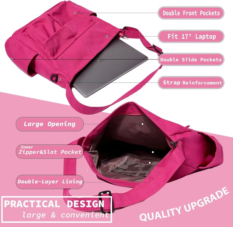 yaucher Store Canvas Messenger Bag Large Hobo Crossbody Bag with Multiple Pockets Casual Shoulder Tote Bag for Women and Men - Image 5